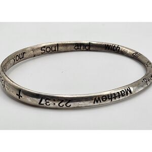 Matthew 22:37 Scripture Bangle Bracelet Silver tone 2.75in